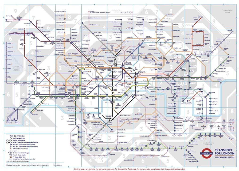 London Tube map from TFL website.